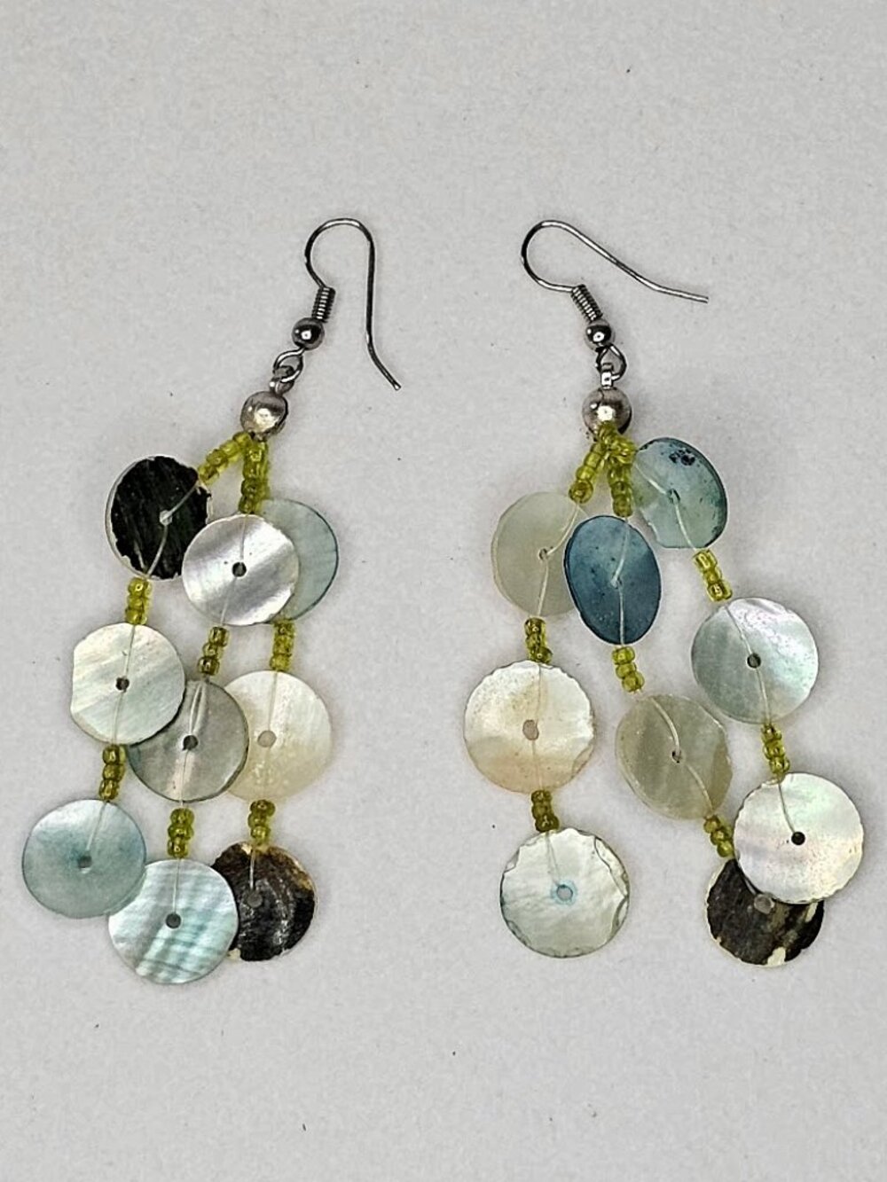 Beautiful Boho Mother of Pearl Shell Disc Cascade Dangle Earrings